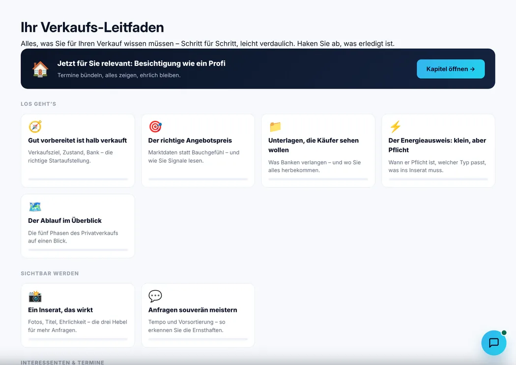 Verkaufs-Leitfaden mit Kapiteln und Checklisten (Beispieldaten)
