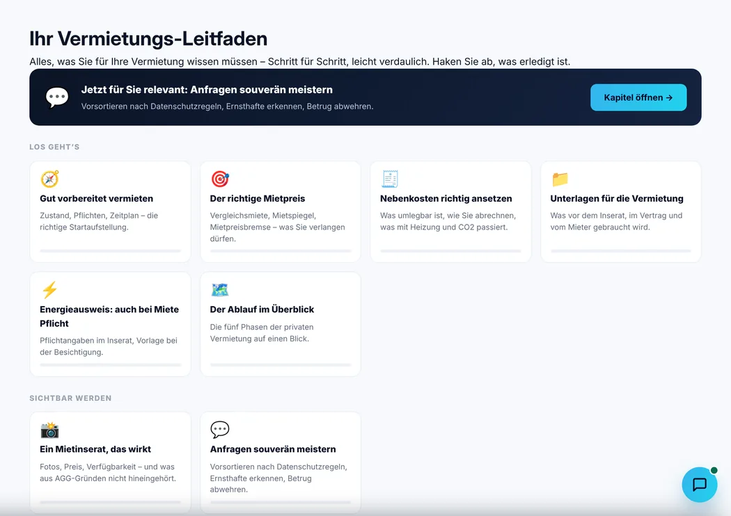 Vermietungs-Leitfaden mit Kapiteln (Beispieldaten)